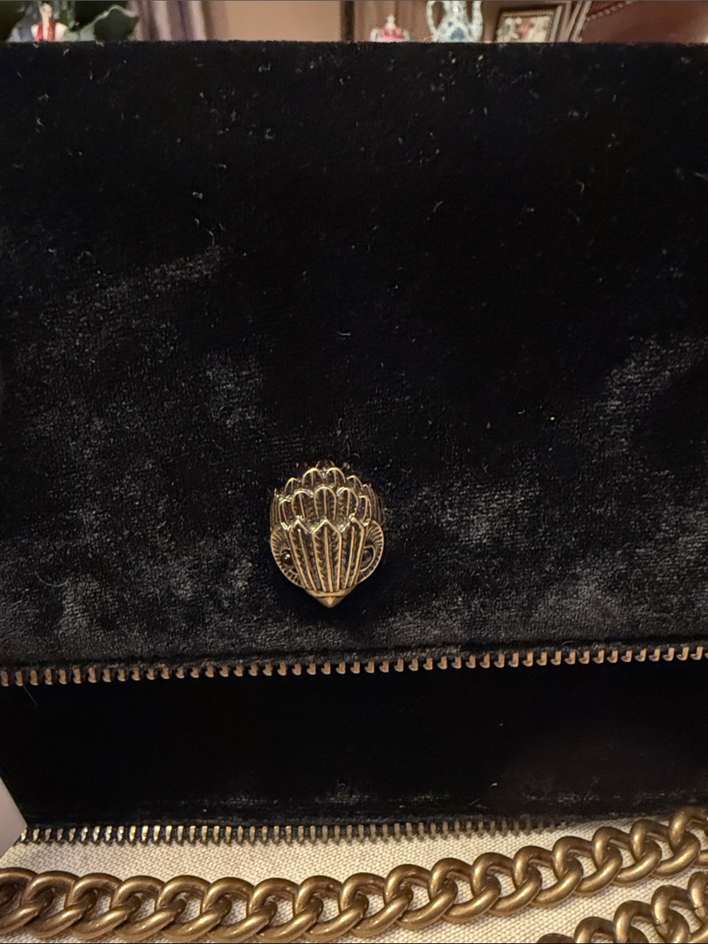 Kurt Geiger Velvet /Leather Chain Shoulder Bag with Gold Hardware - Picture 2 of 9